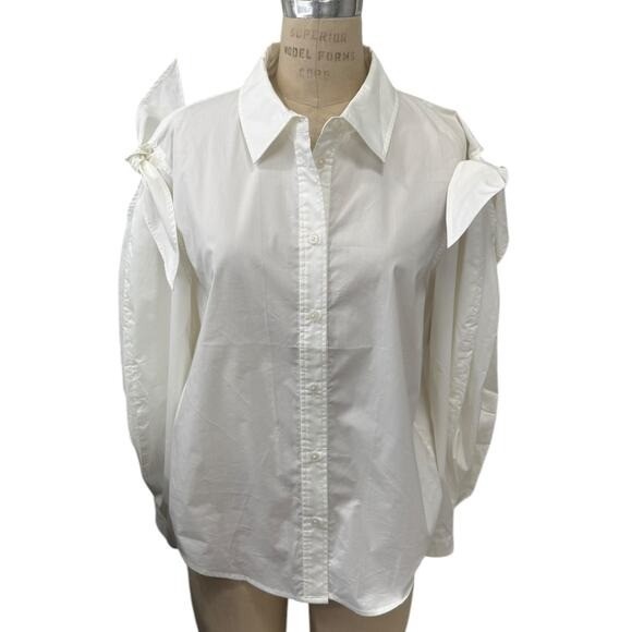 Tanya Taylor Tops - NEW Tanya Taylor White Button Up Shirt Shoulder Tie Detail Sleeves Size Medium